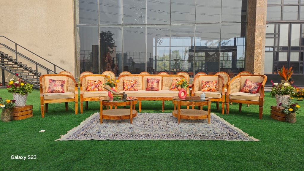 Outdoor Lawn Cane Sofa Lounge & Persian Carpet